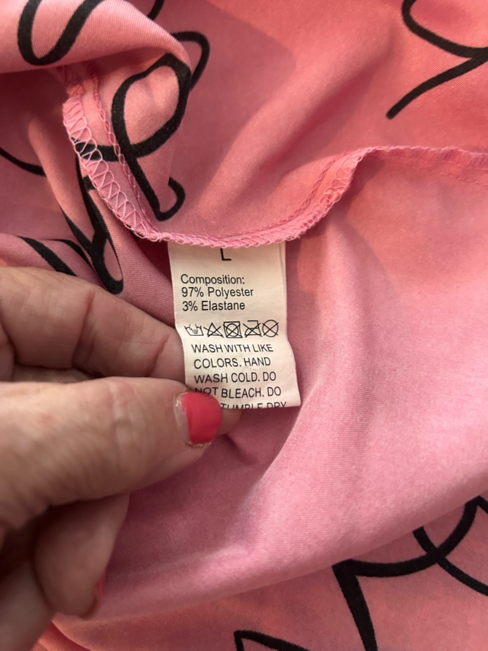 Pink 'Love' Heart Print Tank Night Gown.  Size L - Picture 3 of 4